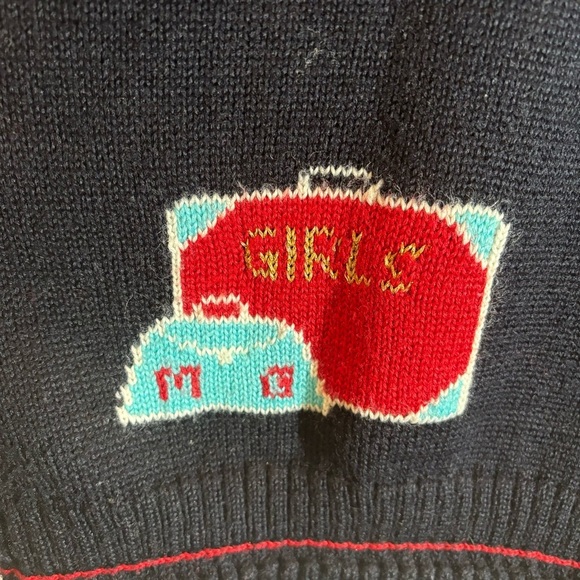 MEXX Sz L Bell Boy Travel Suitcase Wool Blend Short Rolled Neckline Sweater - Picture 7 of 8